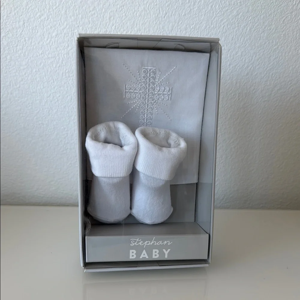 Infant Baby Embroidered Christening Bibs and Bootie Socks